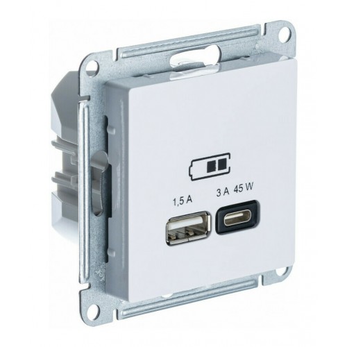 Розетка USB+USB type C SYSTEME ELECTRIC ATLASDESIGN, скрытый монтаж, белый, ATN000129