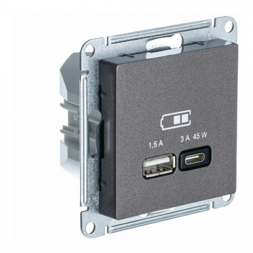 Розетка USB+USB type C SYSTEME ELECTRIC ATLASDESIGN, скрытый монтаж, мокко, ATN000629