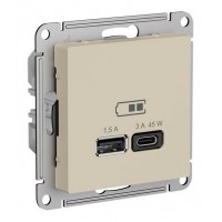 Розетка USB+USB type C SYSTEME ELECTRIC ATLASDESIGN, скрытый монтаж, песочный, ATN001229