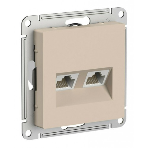 Розетка компьютерная 2xRJ45 SYSTEME ELECTRIC ATLASDESIGN, скрытый монтаж, песочный, ATN001285