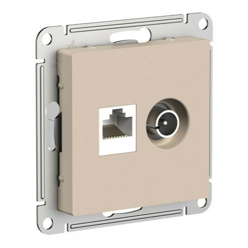 Розетка ТВ+компьютерная TV+RJ45 SYSTEME ELECTRIC ATLASDESIGN, скрытый монтаж, песочный, ATN001289