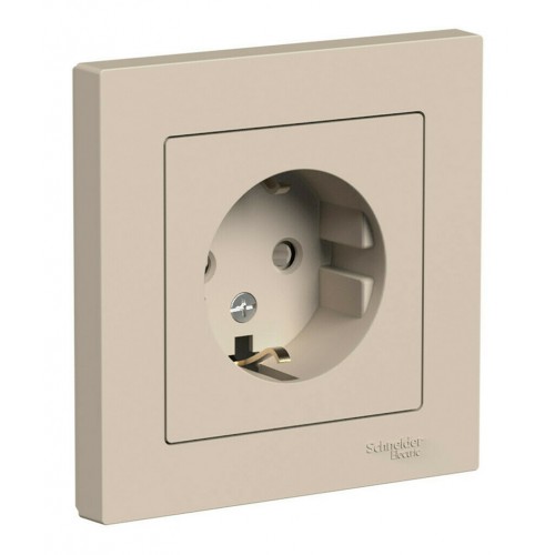 Розетка SYSTEME ELECTRIC ATLASDESIGN, скрытый монтаж, с заземлением, со шторками, песочный, ATN001244