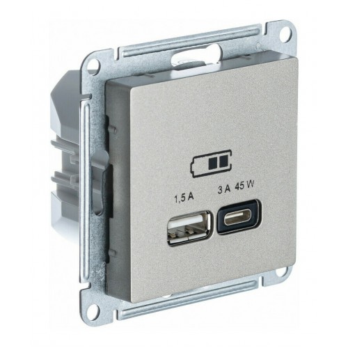 Розетка USB+USB type C SYSTEME ELECTRIC ATLASDESIGN, скрытый монтаж, шампань, ATN000529