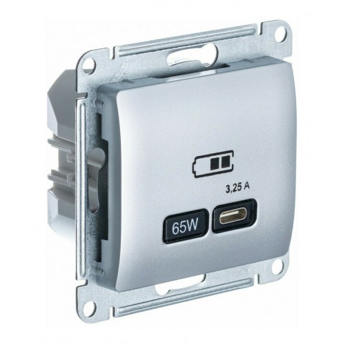 Розетка USB type C SYSTEME ELECTRIC GLOSSA, скрытый монтаж, алюминий, GSL000327