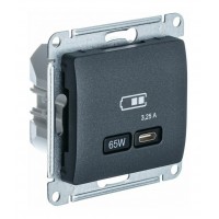 Розетка USB type C SYSTEME ELECTRIC GLOSSA, скрытый монтаж, антрацит, GSL000727