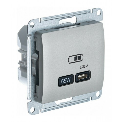 Розетка USB type C SYSTEME ELECTRIC GLOSSA, скрытый монтаж, платина, GSL001227
