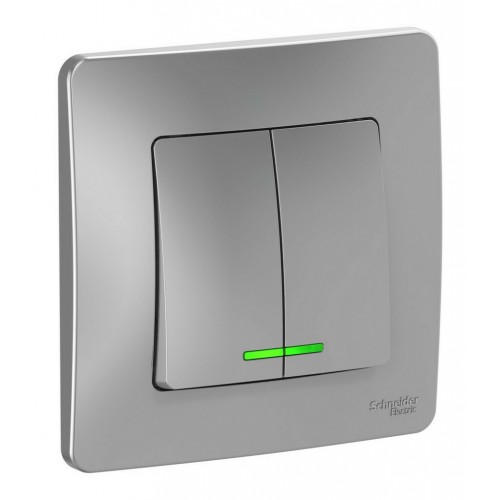 Выключатель 2-клавишный SYSTEME ELECTRIC BLANCA с подсветкой, скрытый монтаж, алюминий, BLNVS010513