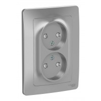 Розетка двухместная SYSTEME ELECTRIC BLANCA, скрытый монтаж, без заземления, со шторками, алюминий