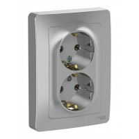 Розетка двухместная SYSTEME ELECTRIC BLANCA, скрытый монтаж, с заземлением, алюминий, BLNRS001023