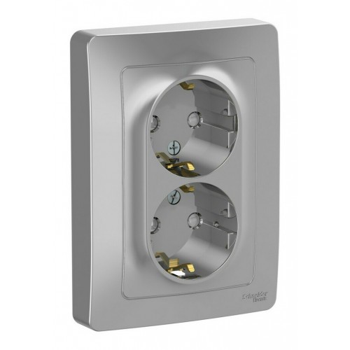 Розетка двухместная SYSTEME ELECTRIC BLANCA, скрытый монтаж, с заземлением, со шторками, алюминий, BLNRS001123