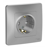 Розетка SYSTEME ELECTRIC BLANCA, скрытый монтаж, с заземлением, со шторками, алюминий, BLNRS001113