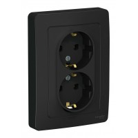 Розетка двухместная SYSTEME ELECTRIC BLANCA, скрытый монтаж, с заземлением, антрацит, BLNRS001026