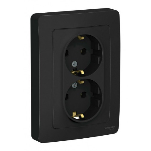 Розетка двухместная SYSTEME ELECTRIC BLANCA, скрытый монтаж, с заземлением, антрацит, BLNRS001026