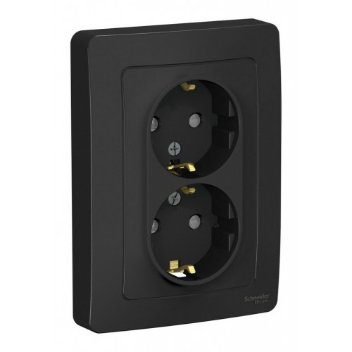 Розетка двухместная SYSTEME ELECTRIC BLANCA, скрытый монтаж, с заземлением, со шторками, антрацит, BLNRS001126