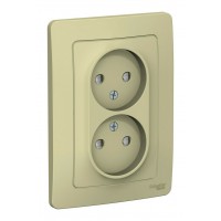Розетка двухместная SYSTEME ELECTRIC BLANCA, скрытый монтаж, без заземления, со шторками, бежевый