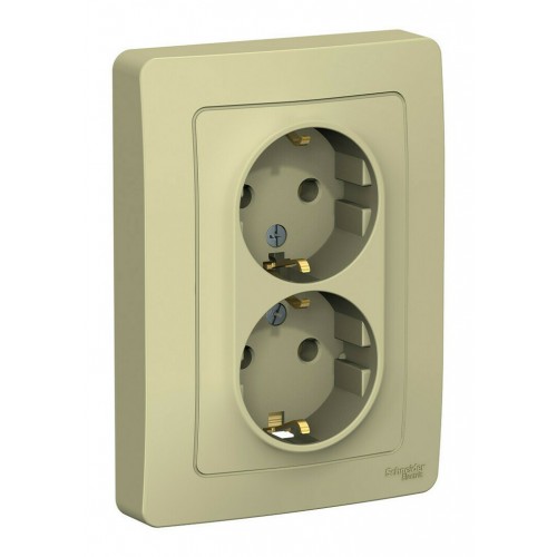 Розетка двухместная SYSTEME ELECTRIC BLANCA, скрытый монтаж, с заземлением, бежевый, BLNRS001027