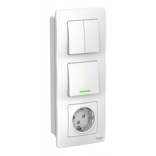 Блок розетка + выключатель SYSTEME ELECTRIC BLANCA с подсветкой, скрытый монтаж, белый, BLNBS101211