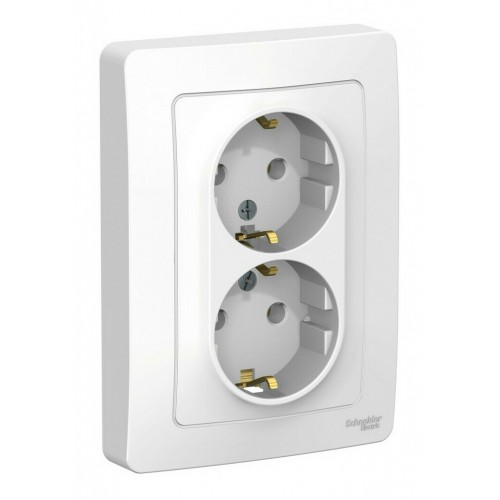 Розетка двухместная SYSTEME ELECTRIC BLANCA, скрытый монтаж, с заземлением, белый, BLNRS001021