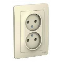 Розетка двухместная SYSTEME ELECTRIC BLANCA, скрытый монтаж, без заземления, молочный