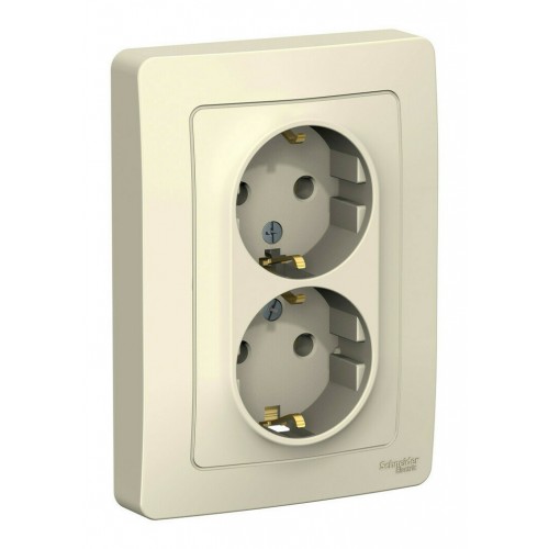 Розетка двухместная SYSTEME ELECTRIC BLANCA, скрытый монтаж, с заземлением, молочный, BLNRS001022