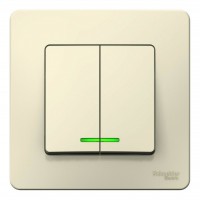 Выключатель 2-клавишный SYSTEME ELECTRIC BLANCA с подсветкой, скрытый монтаж, молочный, BLNVS006512