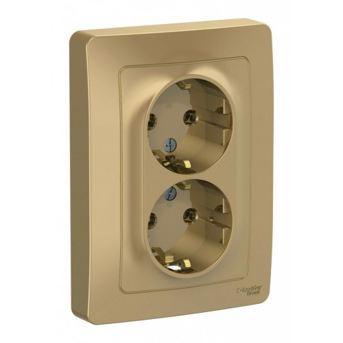 Розетка двухместная SYSTEME ELECTRIC BLANCA, скрытый монтаж, с заземлением, титан, BLNRS001024