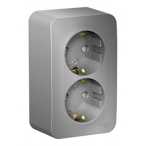 Розетка двухместная SYSTEME ELECTRIC BLANCA, открытый монтаж, с заземлением, со шторками, алюминий, BLNRA011203