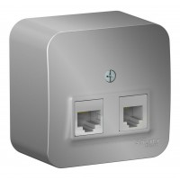 Розетка телефонная+компьютерная RJ11+RJ45 SYSTEME ELECTRIC BLANCA, открытый монтаж, алюминий, BLNIA045113