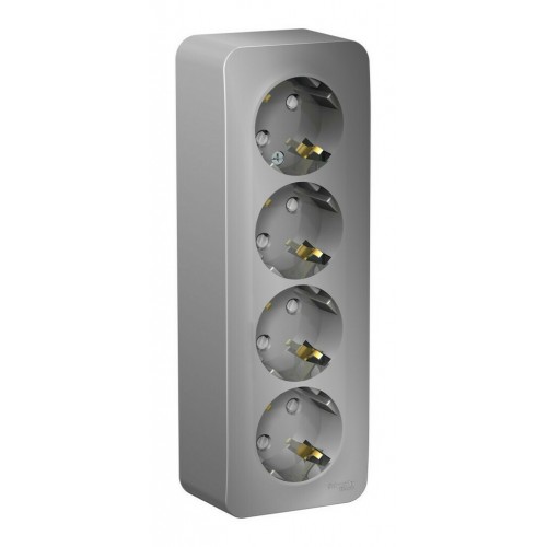Розетка четырехместная SYSTEME ELECTRIC BLANCA, открытый монтаж, с заземлением, со шторками, алюминий, BLNRA011413