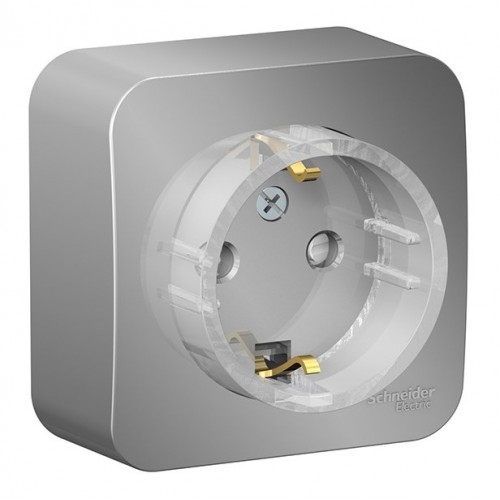Розетка SYSTEME ELECTRIC BLANCA, открытый монтаж, с заземлением, со шторками, алюминий, BLNRA111113
