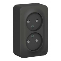 Розетка двухместная SYSTEME ELECTRIC BLANCA, открытый монтаж, без заземления, со шторками, антрацит