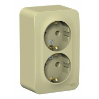 Розетка двухместная SYSTEME ELECTRIC BLANCA, открытый монтаж, с заземлением, бежевый, BLNRA010217