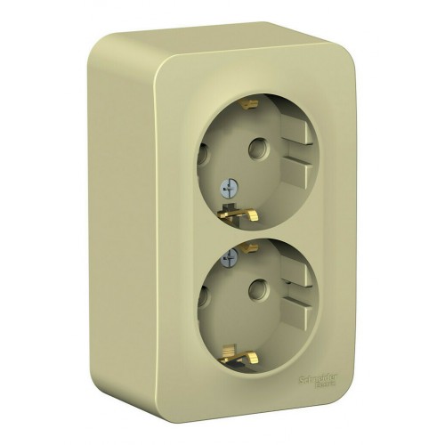 Розетка двухместная SYSTEME ELECTRIC BLANCA, открытый монтаж, с заземлением, бежевый, BLNRA010217