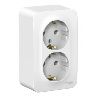 Розетка двухместная SYSTEME ELECTRIC BLANCA, открытый монтаж, с заземлением, белый, BLNRA010201