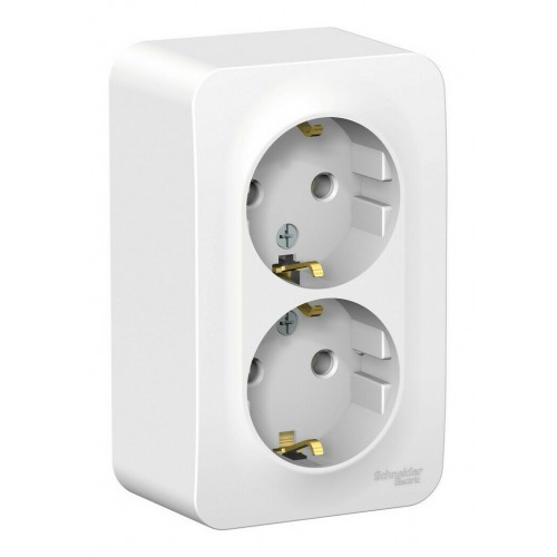 Розетка двухместная SYSTEME ELECTRIC BLANCA, открытый монтаж, с заземлением, белый, BLNRA010201