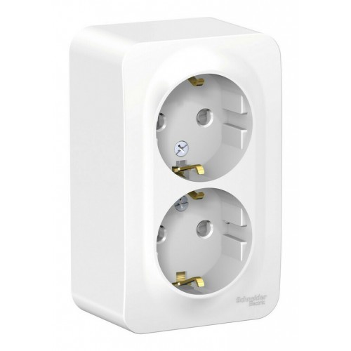 Розетка двухместная SYSTEME ELECTRIC BLANCA, открытый монтаж, с заземлением, со шторками, белый, BLNRA011211