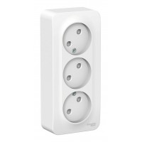 Розетка трехместная SYSTEME ELECTRIC BLANCA, открытый монтаж, без заземления, со шторками, белый