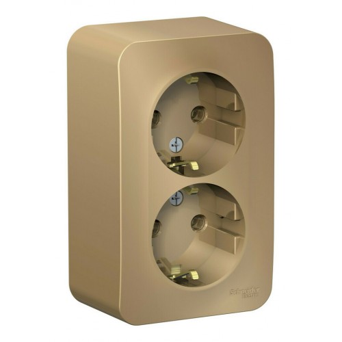 Розетка двухместная SYSTEME ELECTRIC BLANCA, открытый монтаж, с заземлением, титан, BLNRA010204