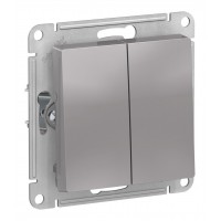 Выключатель 2-клавишный кнопочный SYSTEME ELECTRIC ATLASDESIGN, скрытый монтаж, алюминий, ATN000317