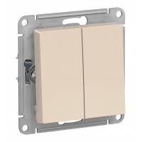 Выключатель 2-клавишный кнопочный SYSTEME ELECTRIC ATLASDESIGN, скрытый монтаж, бежевый, ATN000217