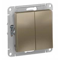 Выключатель 2-клавишный кнопочный SYSTEME ELECTRIC ATLASDESIGN, скрытый монтаж, шампань, ATN000517