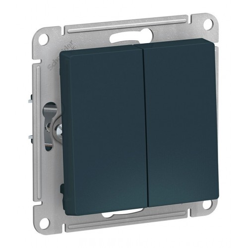 Выключатель 2-клавишный кнопочный SYSTEME ELECTRIC ATLASDESIGN, скрытый монтаж, изумруд, ATN000817