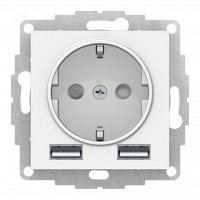 Розетка с 2xUSB SYSTEME ELECTRIC ATLASDESIGN, скрытый монтаж, с заземлением, со шторками, лотос, ATN001330