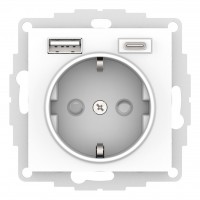 Розетка с USB+USB type C SYSTEME ELECTRIC ATLASDESIGN, скрытый монтаж, с заземлением, со шторками, лотос, ATN001332