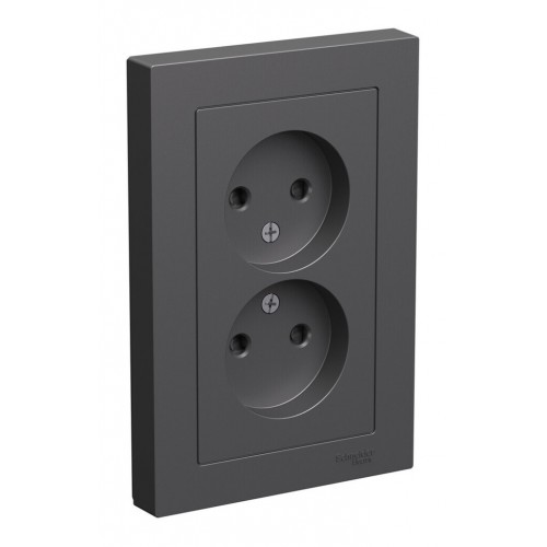 Розетка двухместная SYSTEME ELECTRIC ATLASDESIGN, скрытый монтаж, без заземления, со шторками, базальт, ATN001422