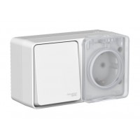 Розетка + выключатель 1-клавишный SYSTEME ELECTRIC ATLASDESIGN PROFI54, открытый монтаж, серый, ATN543070