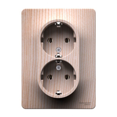 Розетка двухместная SYSTEME ELECTRIC GLOSSA, скрытый монтаж, с заземлением, сосна, GSL001524