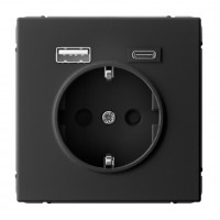 Розетка с USB+USB type C SYSTEME ELECTRIC ARTGALLERY, скрытый монтаж, с заземлением, со шторками, карбон, GAL001032