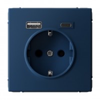 Розетка с USB+USB type C SYSTEME ELECTRIC ARTGALLERY, скрытый монтаж, с заземлением, со шторками, аквамарин, GAL001132