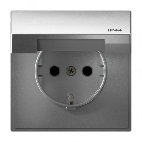 Розетка SYSTEME ELECTRIC ARTGALLERY AQUA, скрытый монтаж, с заземлением, с крышкой, со шторками, алюминий, GAL440346